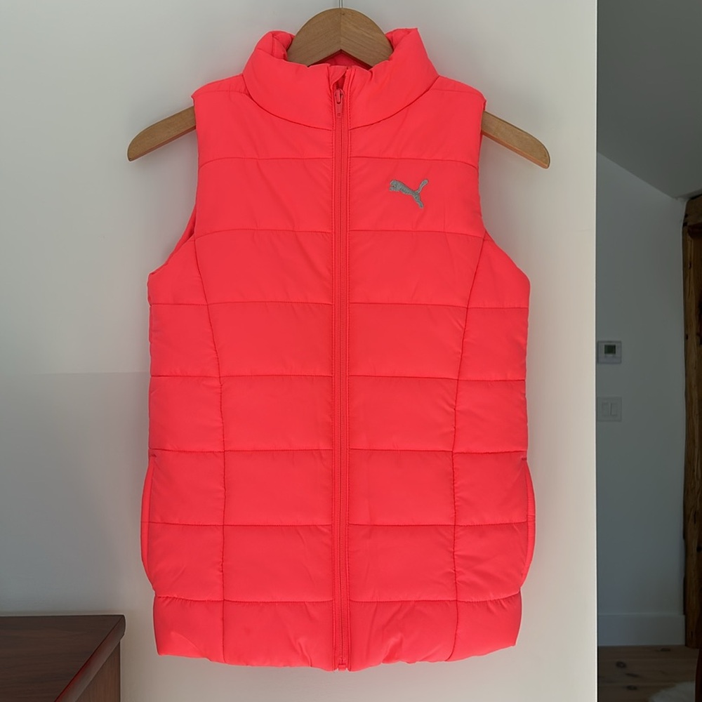 PUMA Neon Pink Girls Puffer Vest - Size M (10/12)